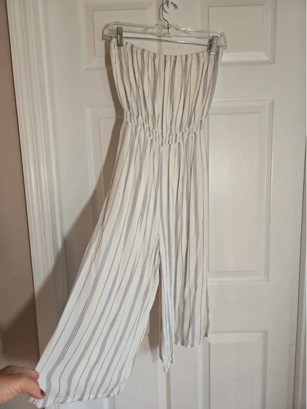Hem & Thread white blue lines strapless jumpsuit